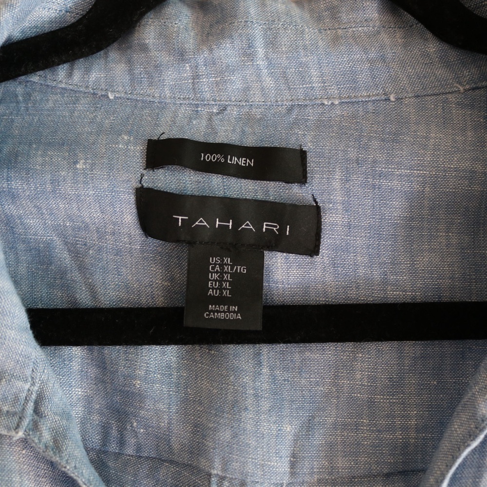 Tahari 100% Linen Blue Button Down Shirt Blouse Tunic Top Size XL Coastal Beach - Picture 6 of 7